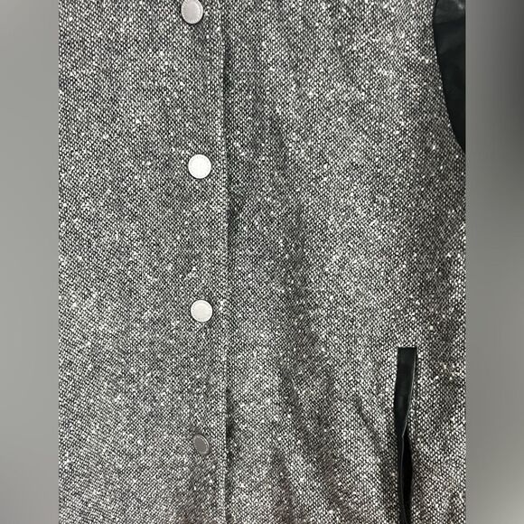 Abercrombie & Fitch Heritage Wool Bomber Jacket Faux Leather Black Gray Size XS - Picture 3 of 9